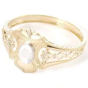   / Yellow Gold 7.5 Diamond Accent Shield Bangle Bracelet Jewelry