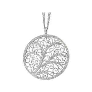    14K White Gold Diamond Circle Filigree Necklace   0.75 Ct. Jewelry