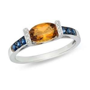   10 Carat Citrine, Sapphire and Diamond 14K White Gold Ring Jewelry