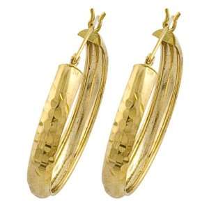  14 Karat Yellow Gold Hammered Hoop Earrings (20 mm 