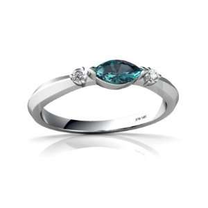  14K White Gold Marquise Created Alexandrite Ring Size 4 Jewelry