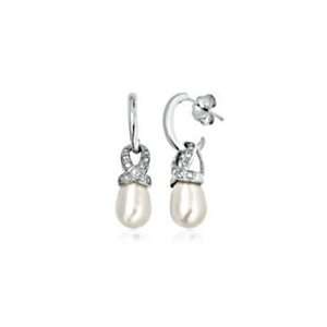   Freshwater Cultured Pearl Hoop Earrings with White Topaz Accents