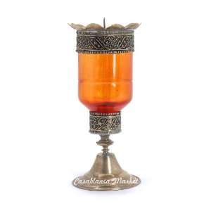  Moroccan Glass Metal Candle Holder Orange