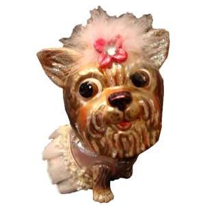   Glass Yorkshire Terrier Yorkie Pink Christmas Ornament