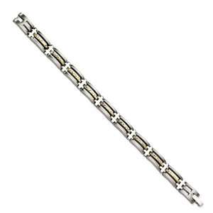  Stainless Steel 14k Gold Diamond Cut Bracelet   8.5 Inch 
