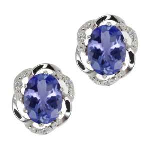   Oval Blue Tanzanite and White Diamond 14k White Gold Earrings Jewelry