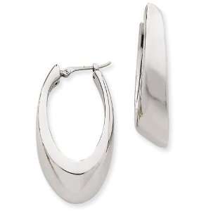    Tapered Slanted Oval Hoop Earrings in 14k White Gold Jewelry