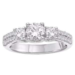 14k White Gold .60 ct Round Center Diamond Three Stone Engagement Ring 
