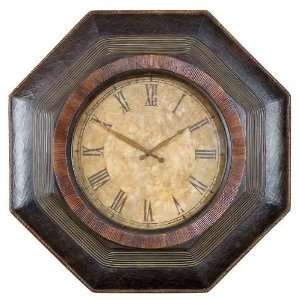 UT06743   Aged Black Crackle Finish Wood Wall Clock with Rattan 
