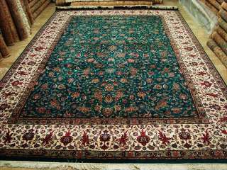 GREEN ISFAHAN DESIGN HAND KNOTTED FINE CARPET 10X14  