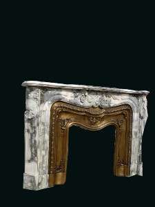 BEAUTIFUL HAND CARVED MARBLE AND BRASS FIREPLACE MANTEL  