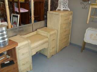 Pc Set Bedroom Set Antique Wood Dresser, Vanity Dresser & Bench 