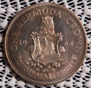 1964 BERMUDA ONE CROWN SILVER COIN  