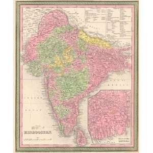  Mitchell 1850 Antique Map of Hindoostan (India) Kitchen 
