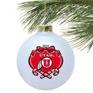  NCAA Utah Utes 2011 White Glass Ornament