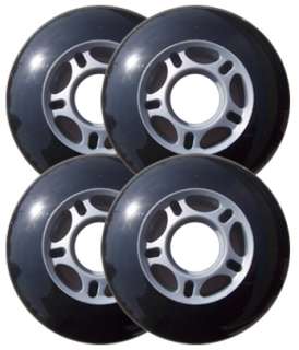 Black / Silver Inline Skate Wheels 76mm 82a 4 Pack  