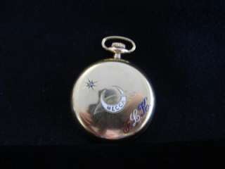 21 Jewel Diamond Masonic Burlington Open Face Pocket Watch 14K Gold 