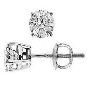  1/3 Carat Round Solitaire Diamond Earrings in 14K White 