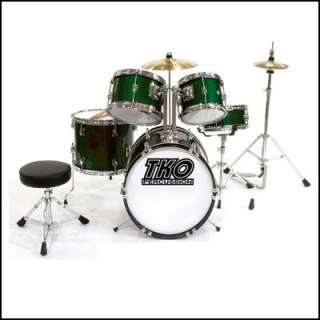 Quality 5 Piece Junior Kids Drum Kit/Set Green Metallic New