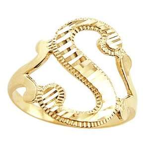  Letter Ring S Initial Band 14k Yellow Gold Cursive Alphabet 