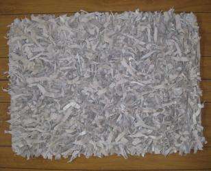NEW Leather STRIP Shag scatter Rug 23 x 33 Grey White  