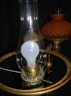 ANTIQUE MILLER BRASS DBL STUDENT LAMP W GLASS SHADES  