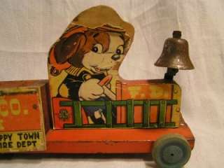 Antique Fire Truck with Bell, MFG USA. 1940s Pull Toy  