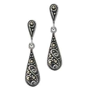    Sterling Silver & Marcasite Antique Styled Dangle Earrings Jewelry