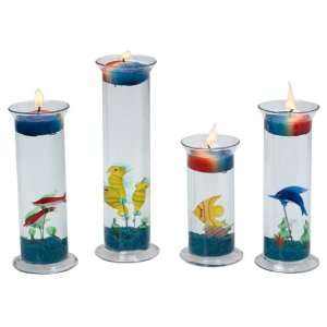   Aquarium Tubes with Candles, Fish and Stand, Set of 4