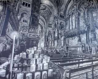 Coalburn PRINT art pencil drawing cathedral church  