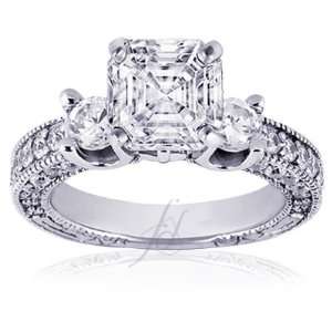  1.70 Ct Asscher Cut 3 Stone Diamond Engagement Ring Pave 