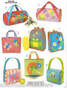 Kids LUNCH BOX Backpack BAGS Cute Appliques ~~ Uncut SEWING PATTERN 