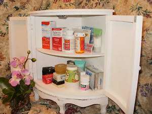Wood Countertop Corner Medicine Cabinet / Makeup Holder  