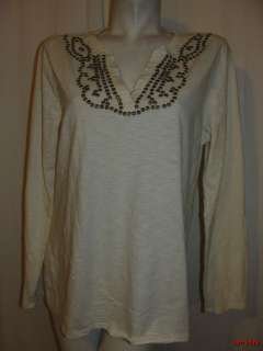   CLUB Jeans Cream Beaded V neck Long Sleeve Shirt Top Size XL 16  