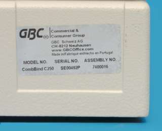 GBC CombBind C250 Manual Document Report Binder Comb Binding Machine 