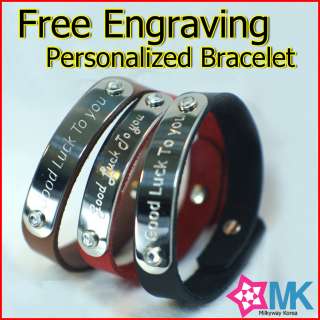   Engrave Bracelet Id tag Leather Name Ring Wristbands Birthday Gift