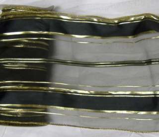Black Gold Striped Wired Duchess Ribbon 10 yd x 6 9441  
