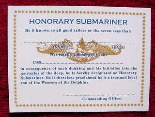 Blank US Navy Honorary Submariner ID Cards USN Subs  