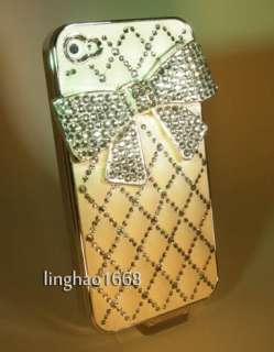 Swarovski Classic crystal bow bling back case for iphone4   White 