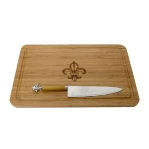  Bamboo Cutting Board & Knife   Fleur de Lis   18 x 12 
