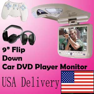 Beige/Tan 9 Flip Down Car CD DVD Player Roof Monitor Free IR Headsets 