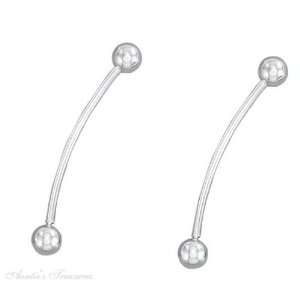   Silver 2 Curved Barbell Illusion Earrings Pins 6mm Ball Ends Jewelry