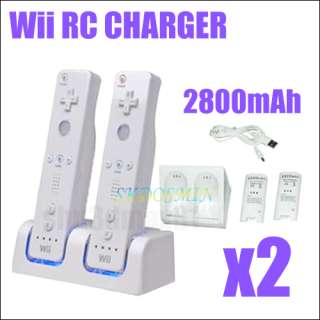 2x 2800mAh BATTERY + WII Remote Controller CHARGER B76  