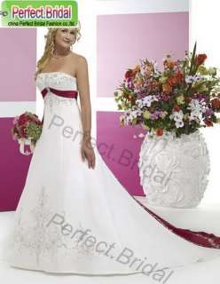   Wedding Dresses Silvery Embroidery Red trim Bridal Gown New  