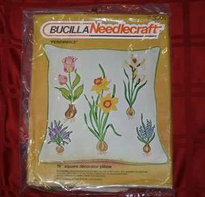 Vintage Bucilla 16 Pillow Perennials Flower Bulbs Needlepoint Kit NIP 