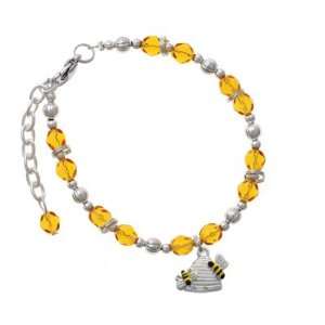 Beehive with 2 Bumble Bees Yellow Czech Glass Beaded Charm Bracelet 