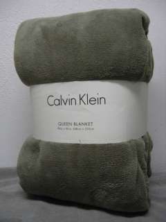 NWT CALVIN KLEIN Plush Blanket QUEEN Size 98 x 92 SAGE GREEN $99 