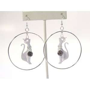  Phat Cat sexy X large hoop earrings with dangling white 