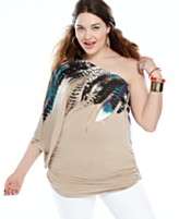 NEW Baby Phat Plus Size Top, One Shoulder Printed Ruched