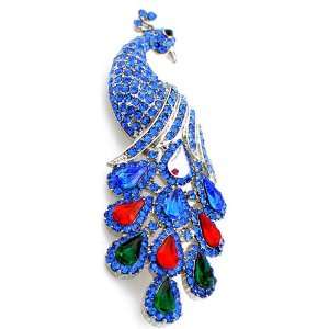    Sapphire Blue Peacock Austrian Crystal Bird Pin Brooch Jewelry